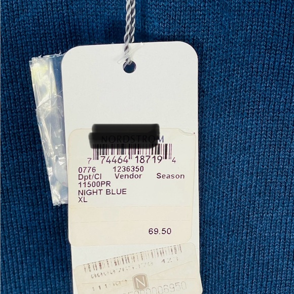 Nwt-TOSCANO ITALY Sweater Men Size XL Pure Merino Wool Blue 1/4 Button Pullover - Picture 7 of 7